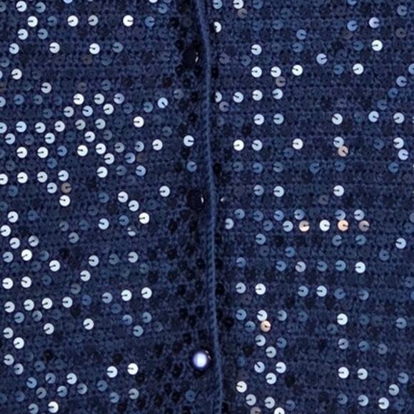 Talbots Hand Knit Sequin Cardigan S Navy Blue Silk Cotton Button Sparkle Sweater - Picture 4 of 12